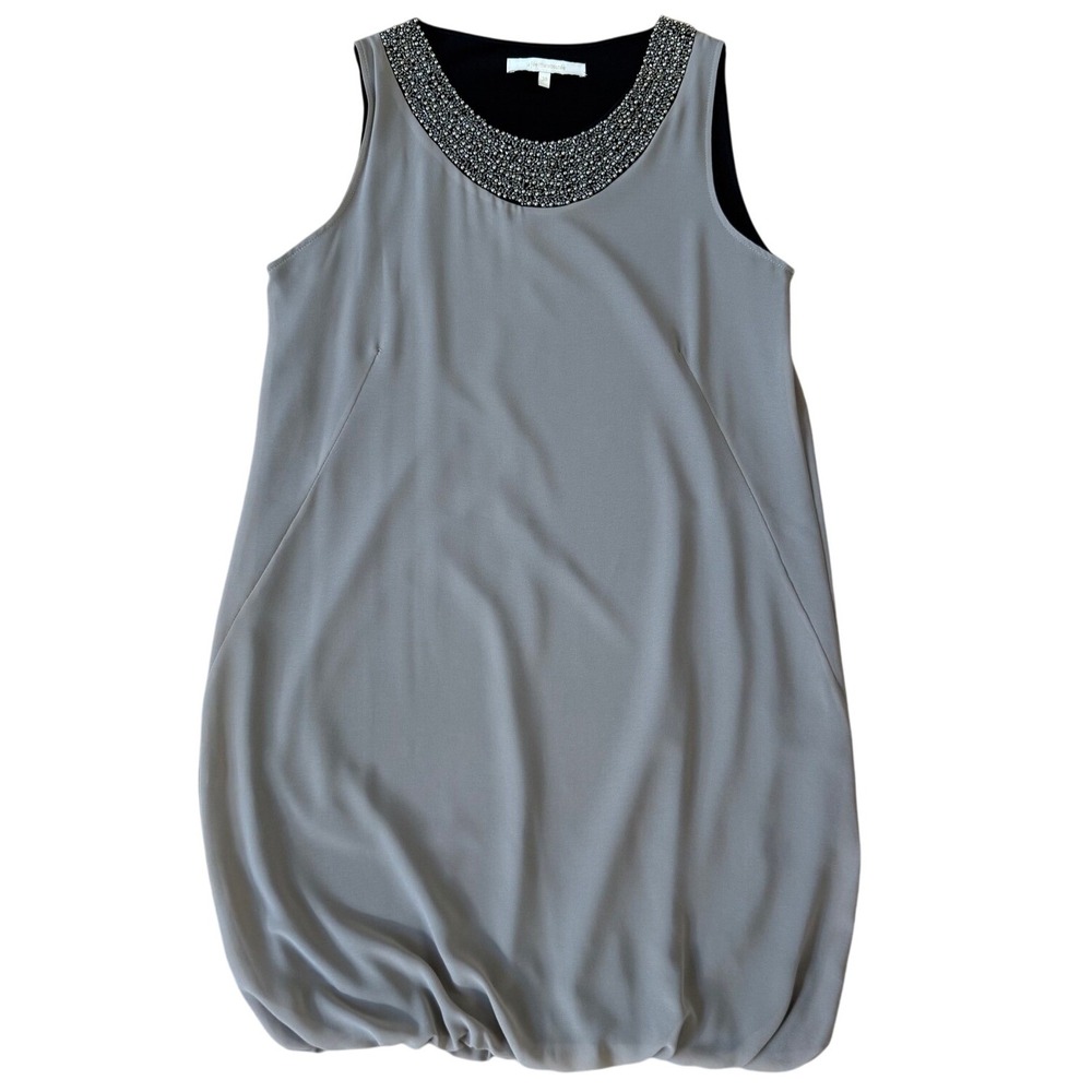 La‎ Fee Maraboutee Beaded Grey Sheer Bubble Hem Sleeveless Dress Size 38